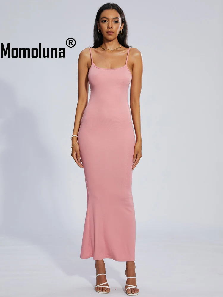 

Momoluna Women Skims Pink Sleeveless Sheam Prom Mermaid Hem Soft Lounge Slip Maxi Dress Black Khaki