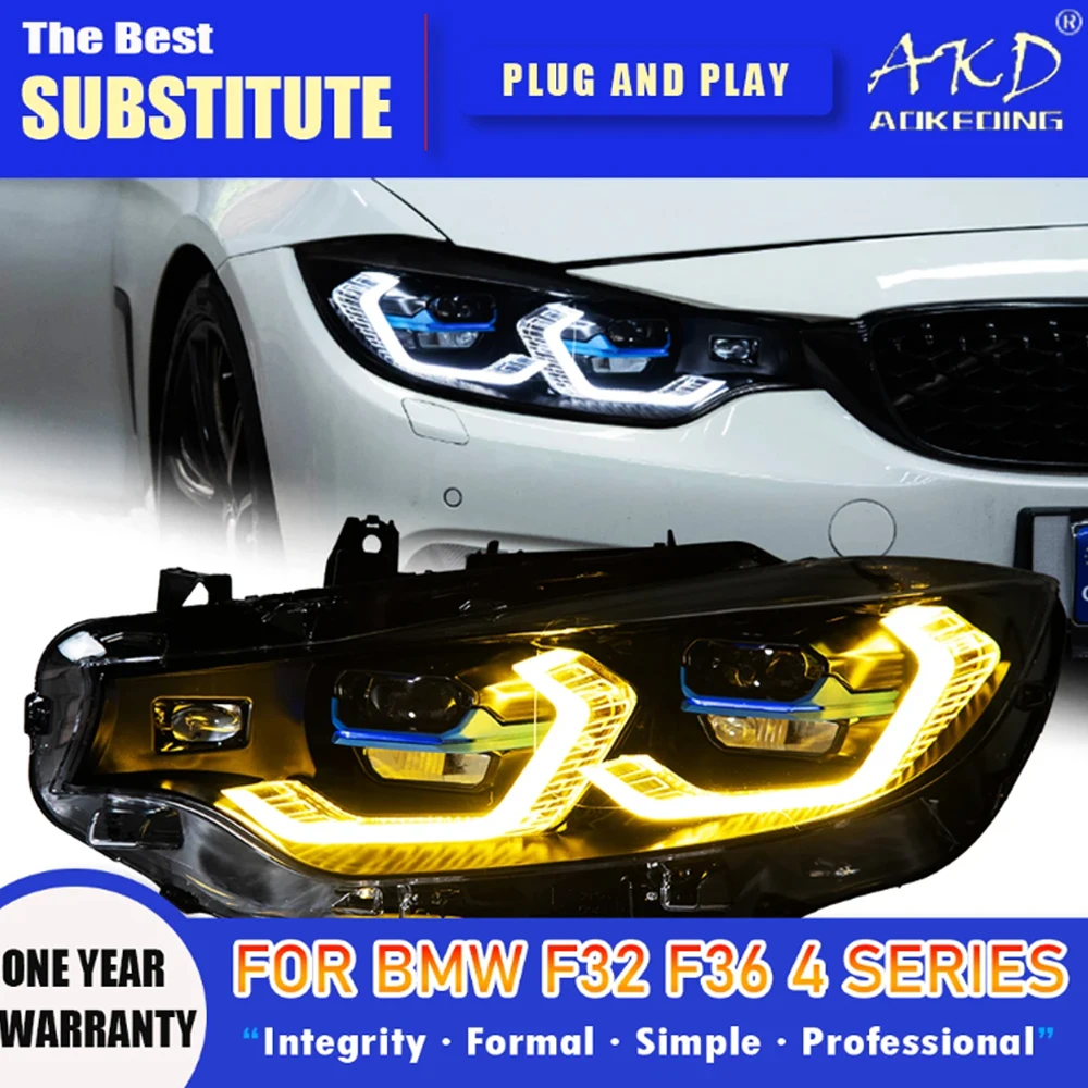Фото Фара AKD для BMW F32 F36 M4 F82, светодиодная, 2013-2019, с ДХО, указателями поворота, дальним светом, линзой-проектором и функцией «ангельские глазки» для 425I №1