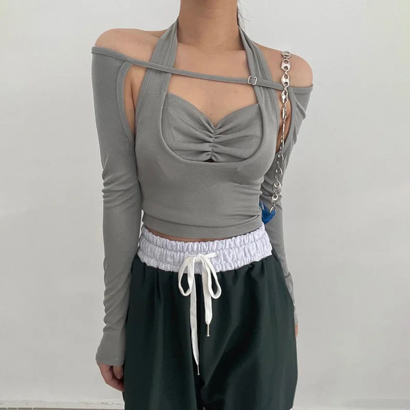 

Женская футболка с вырезами, открытыми плечами и длинным рукавом