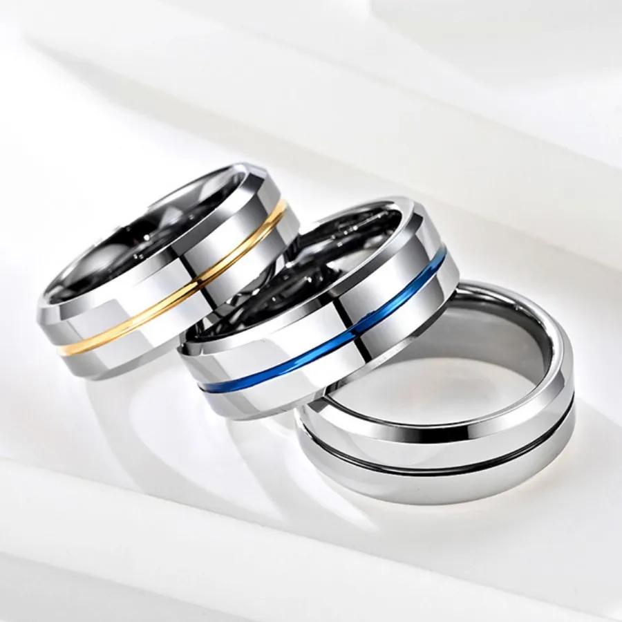 Men's fashion simple 8mm blue high-end tungsten anti scratch ring