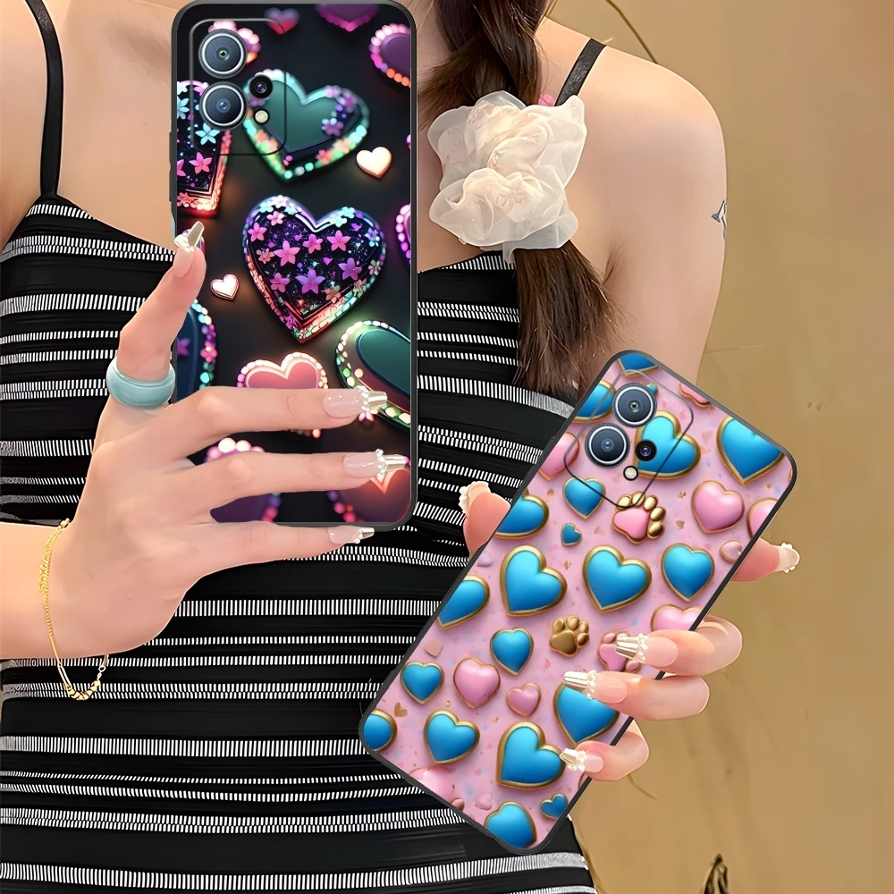 Y2K Glowing Love Hearts Mobile Phone Case for Huawei P60 P50 P40 P30 P20 P10 P9 P8 Pro Lite Plus Black Soft Cover Shell