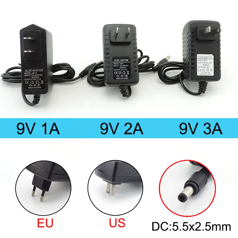 Converter Charger Ac 110v 220v To Dc 9v 1a 2a 3a 9v2a 9v1a Eu Us 1000ma 2000ma 3000ma For Router 5.5x2.5mm