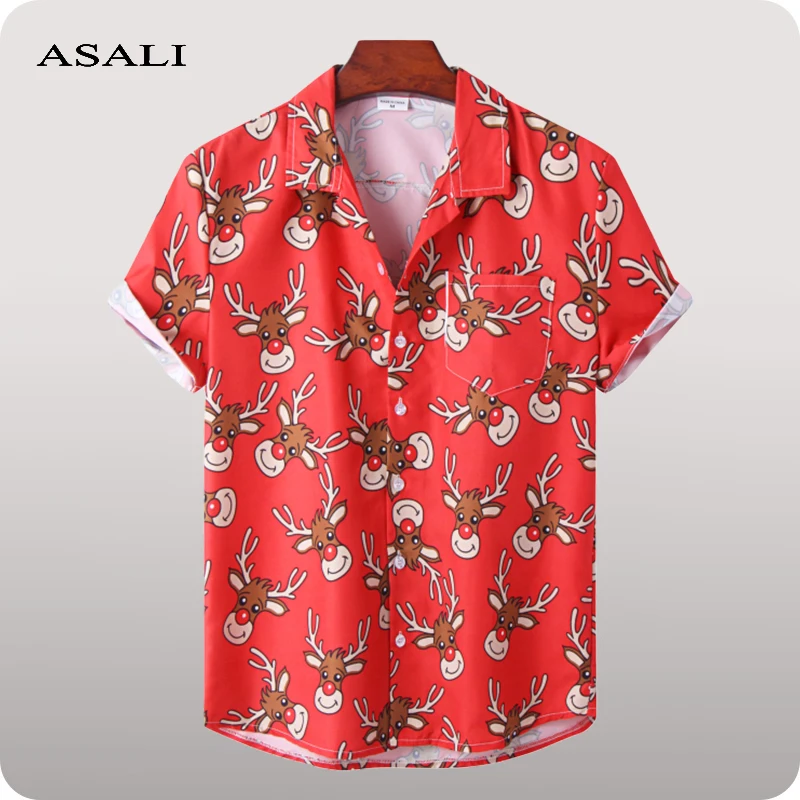 

Funny Shirts for Men Hawaii Print Oversized Shirt 2022 Summer Casual Men Tops Short Sleeve Blouses Beach Seaside Shirts Mens