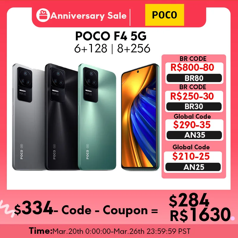 

POCO F4 5G Global Version Smartphone 128GB/256GB Snapdragon 870 Octa Core 120Hz AMOLED DotDisplay 64MP Camera OIS 67W Charging