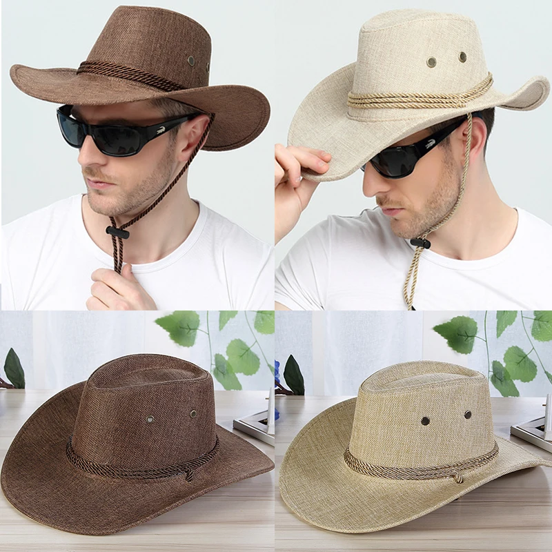 

New Vintage Straw Hat Western Cowboy Hat Spring Summer Panama Sun Hats Retro Elegant Cowgirl Jazz Cap Sombrero Hombre