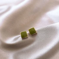korean fashion geometric small stud earrings ladies fashion fresh green square exquisite accessories girls daily party ornaments