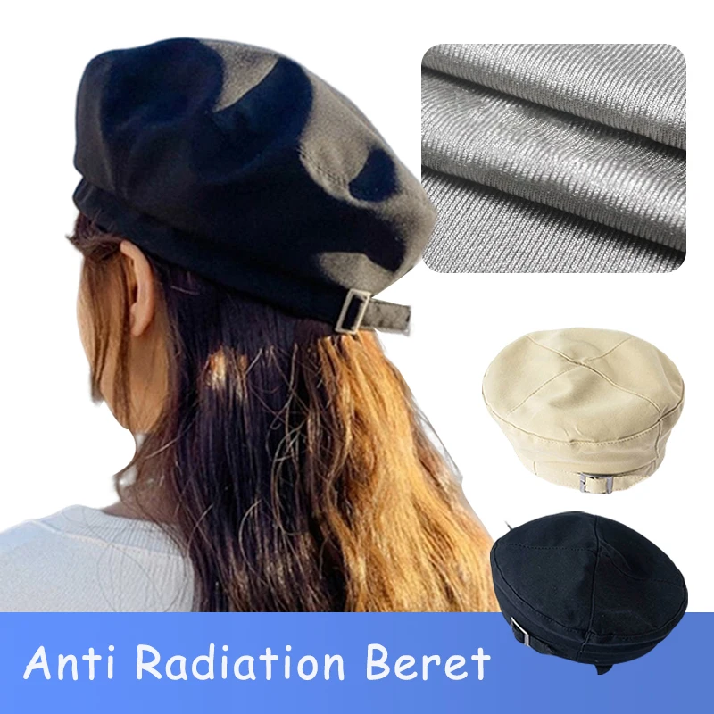 Unisex Anti Radiation Beret EMF Protector Hat Wifi 5G Microwave RF Effect Cap Silver Fiber Electromagnetic Radiation Proof Beret
