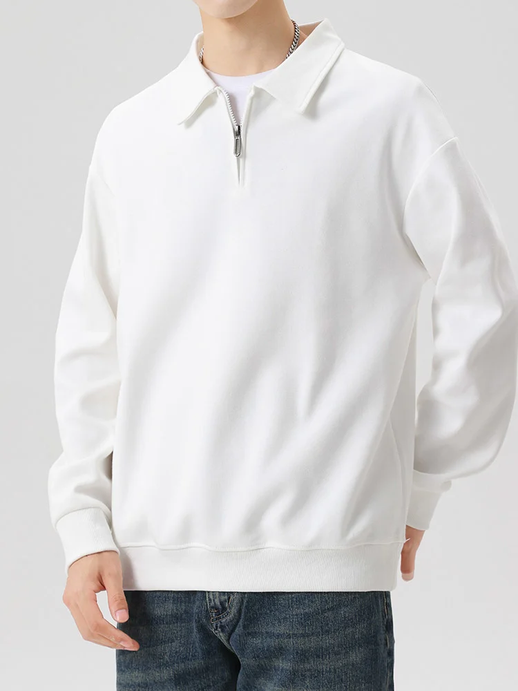 

Свитшот мужской с длинным рукавом, хлопковый базовый пуловер с воротником, на молнии, худи, корейский стиль, большие размеры 8XL