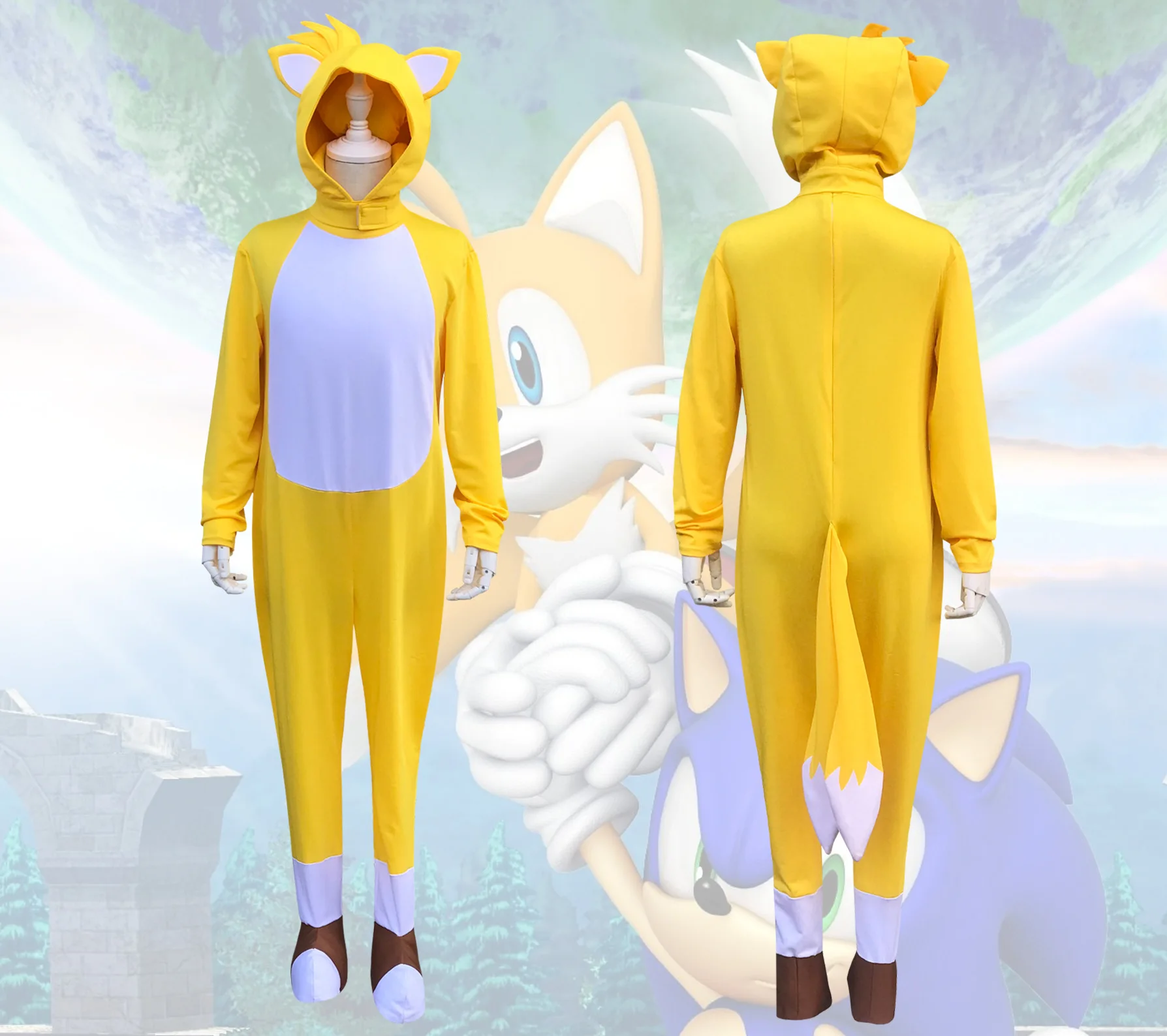 

Anime Cosplay Costume Children Miles Prower/Tails Cosplay Halloween Costume For Kids Children Christmas gift Bodysuit