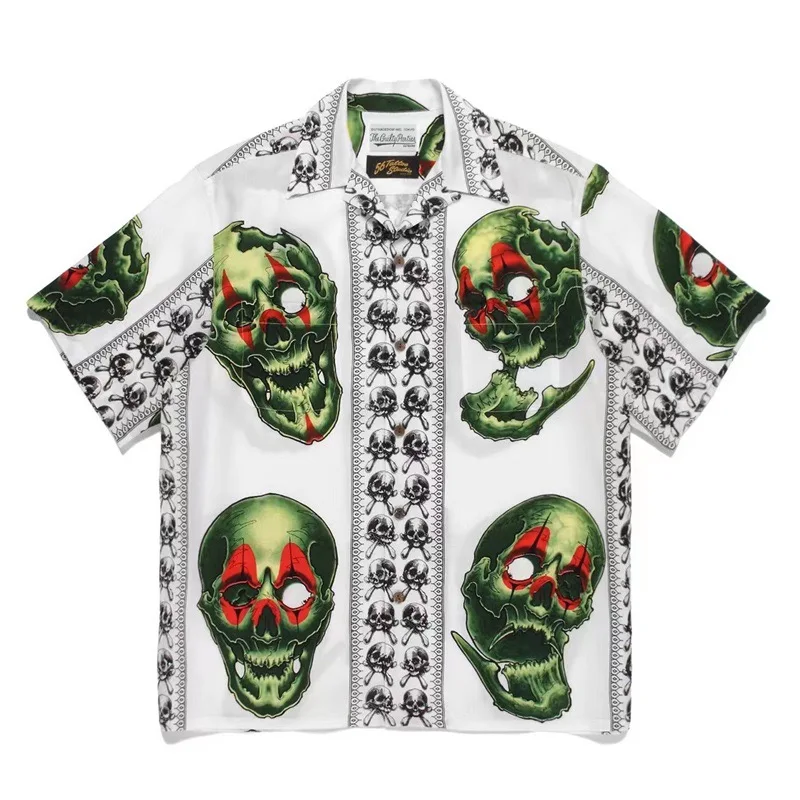 

Новые модные Гавайские рубашки 2023ss Wacko Maria для мужчин и женщин, высококачественные Гавайские рубашки с черепом, футболки, оптовая продажа одежды