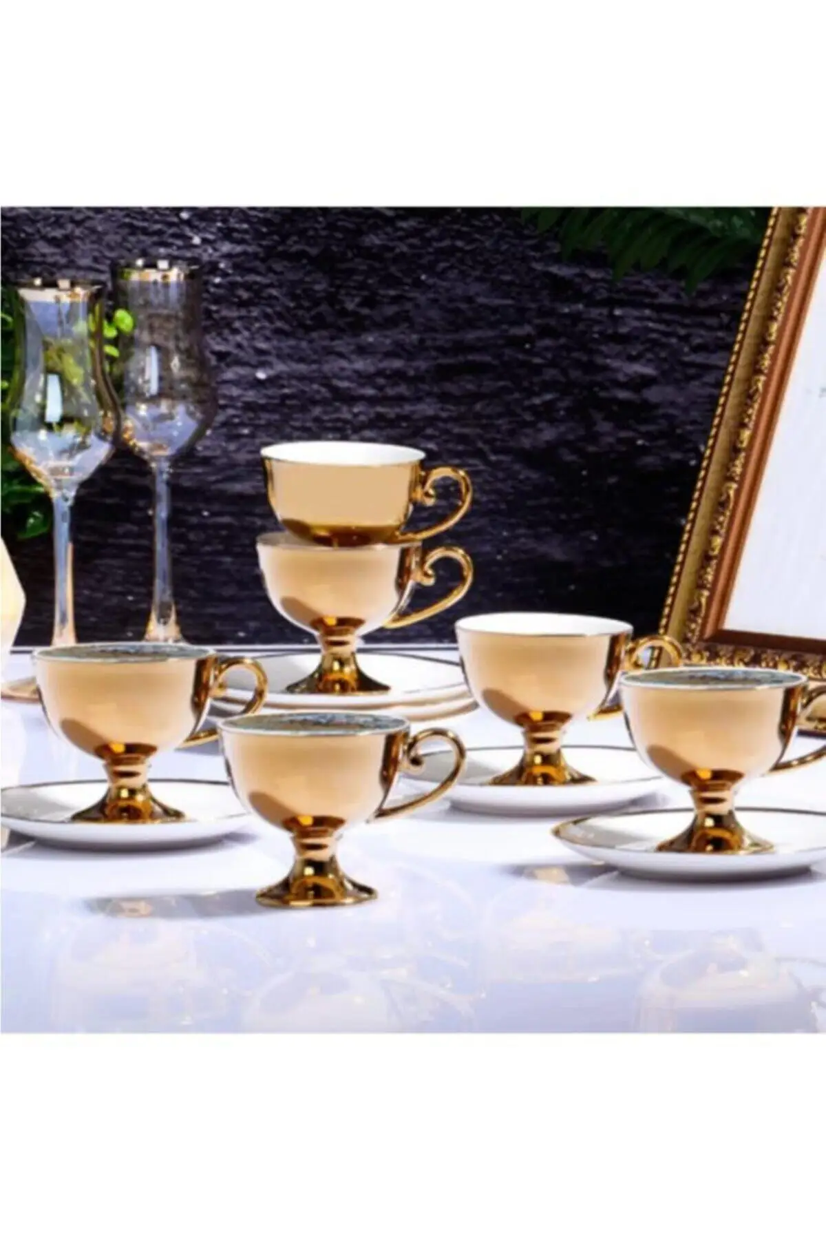 

Amazing Turkish Greek Arabic Coffee & Espresso Cup Set Porcelain 6 Psc. Gilded Cup Set White Ist-70