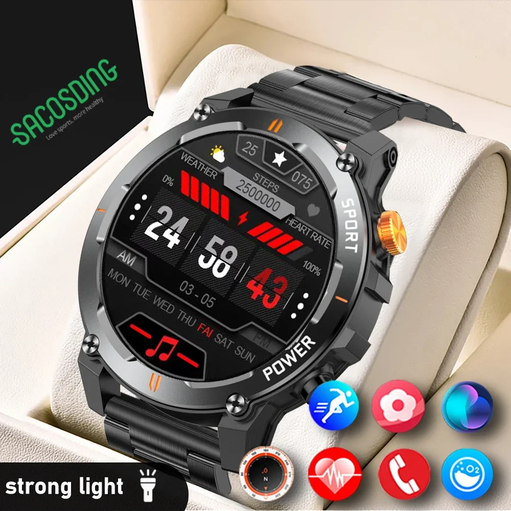 Мужские Смарт-часы с фонариком водонепроницаемые Bluetooth