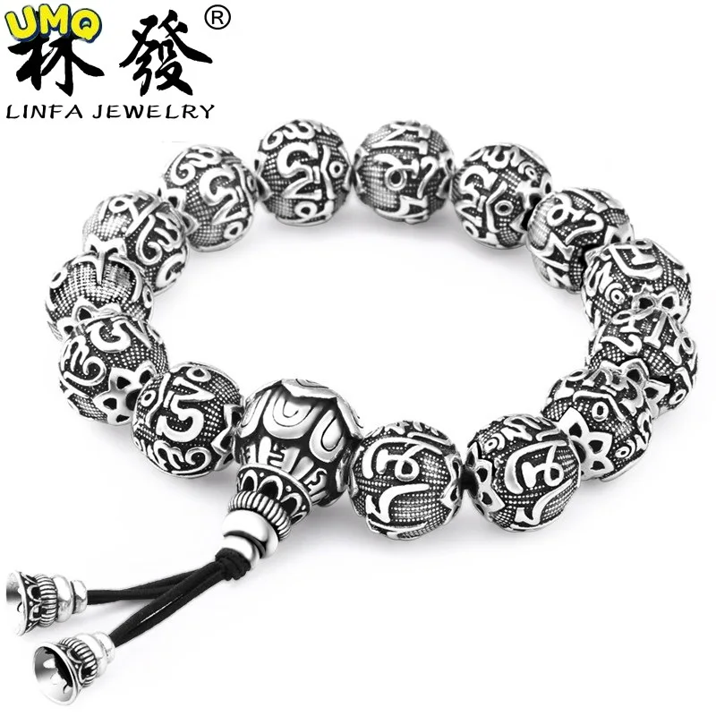 

Charm Bead Metal Bracelet Men Stainless Steel Carved Om Prayer Tibetan Buddhism Mala Meditation Bracelet for Men Healing Jewelry