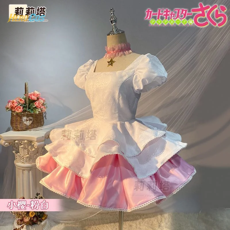 Фото Kinomoto Sakura Cardcaptor Косплей Костюм Розовая Лолита короткая юбка для Хэллоуина милая девушка Новая униформа Волшебная девушка Герой Cos №2