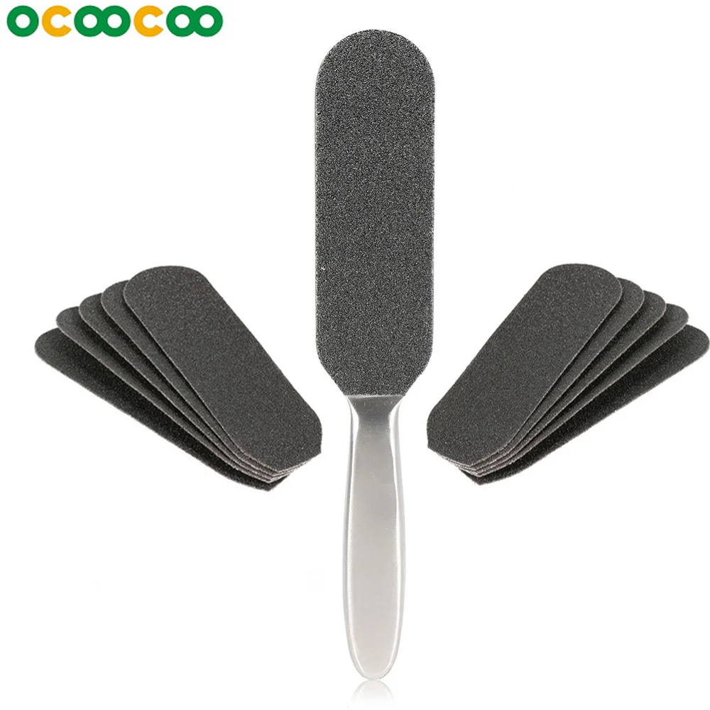 

Double-sided Pedicure Foot File +10Pcs Sanding Paper Rasp Callus Dead Skin Remover Stainless Steel Handle Professional Foot Rasp