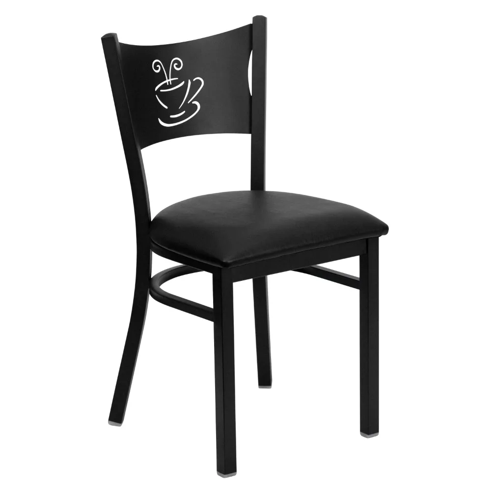 

Series Black Coffee Back Metal Restaurant Chair - Black Vinyl Seat