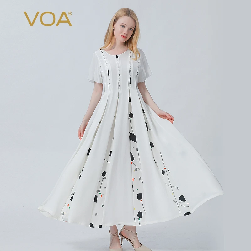 

VOA Silk 30 м/м молочно-белое платье с О-образным вырезом и короткими рукавами, готическое платье для выпускного вечера, невидимое летнее женское платье 2022 AE1005