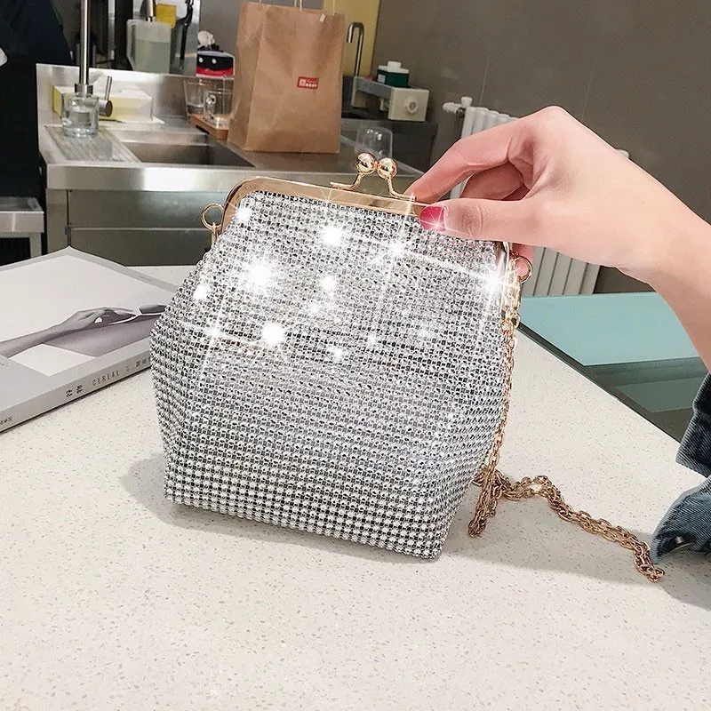 

Herald Fashion Women Diamonds Beaded Metal Evening Bags Chain Female Shoulder Bag Small Ladies' Messenger Crossbody Bag Sac