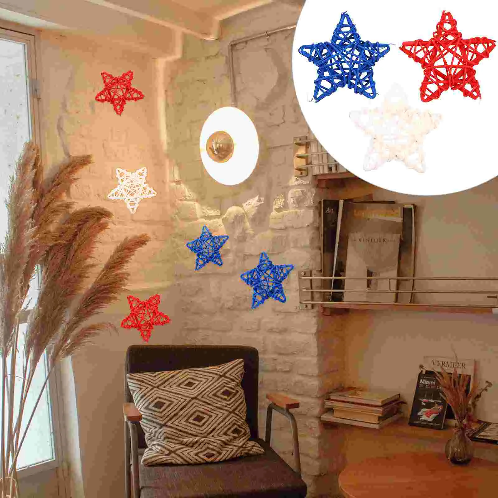 

12pcs Independence Day Home Decorative Rattan Star Ornaments DIY Star Pendants