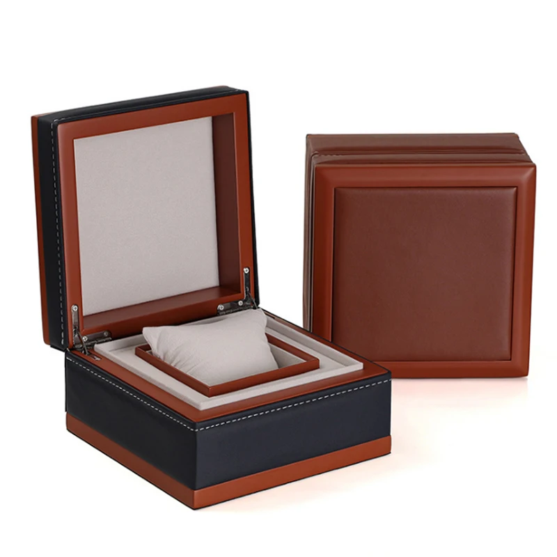 

High Quality Watches Boxes Papers Red Wood Leather Watch Box Lock Handbag Wristwatces