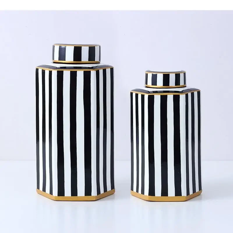 Pot Ölmondétrique en Céramique Noir et Blanc avec Couvercle