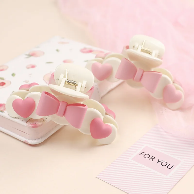 

Pink Bow Hair Claws Bath Clip Large Size Barrettes Crab Sweet Ponytail Clips for Women Girls Korean Hair Accessories Gifts White