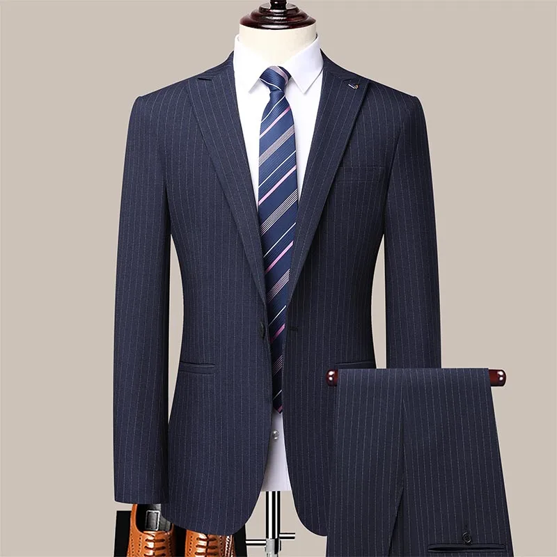 

New boutique (suit + trousers) fashion solid color wedding groom dress slim-fitting Korean business handsome two-piece set