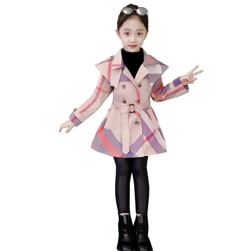 

Girls Windbreaker Spring Autumn Fashion New Clothing Teenage Clothes Outerwear Kids Plaid Patchwork Tops Trench Coats 8 10 12 Y