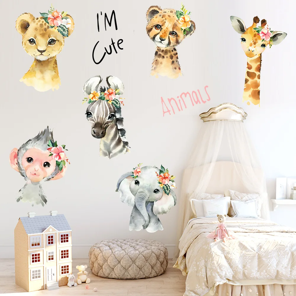 

Jungle Animals Wall Sticker for Kids Rooms Boys Girls Baby Room Decoration Safari Giraffe Elephant Wallpaper Self Adhesive Vinyl