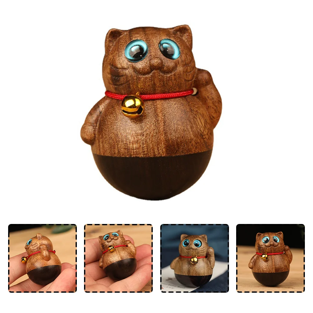 

Fortune Cat Tumbler Wood Craft Tumbler Toy Wooden Fortune Cat Tumbler Toy Fortune Cat Ornament for Decoration Kids Car