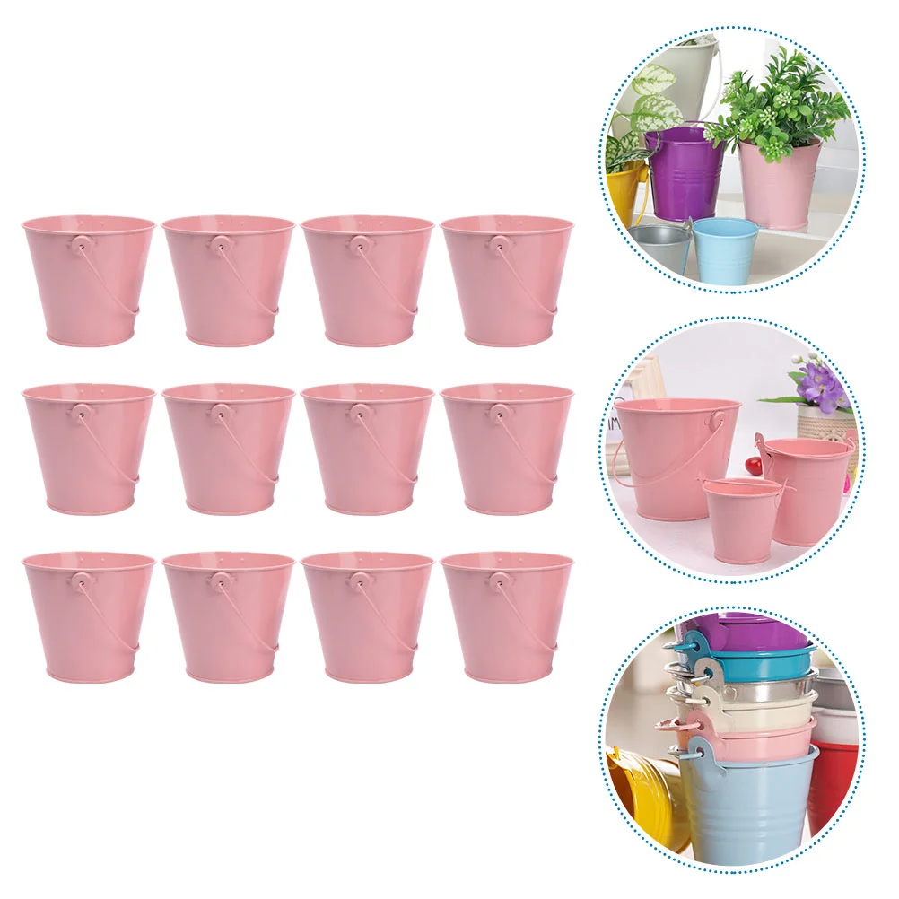 

12pcs Simple Bucket Compact Flower Pot Handle Bucket Photo Prop Metal Succulents Flower Pot