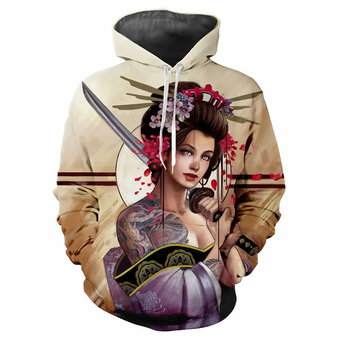 Japanese Kabuki Hoodies Geisha 3D Print Men Hooded Sweatshirts Harajuku Tracksuits Streetwear Pullovers Tops Coat Male Clothing