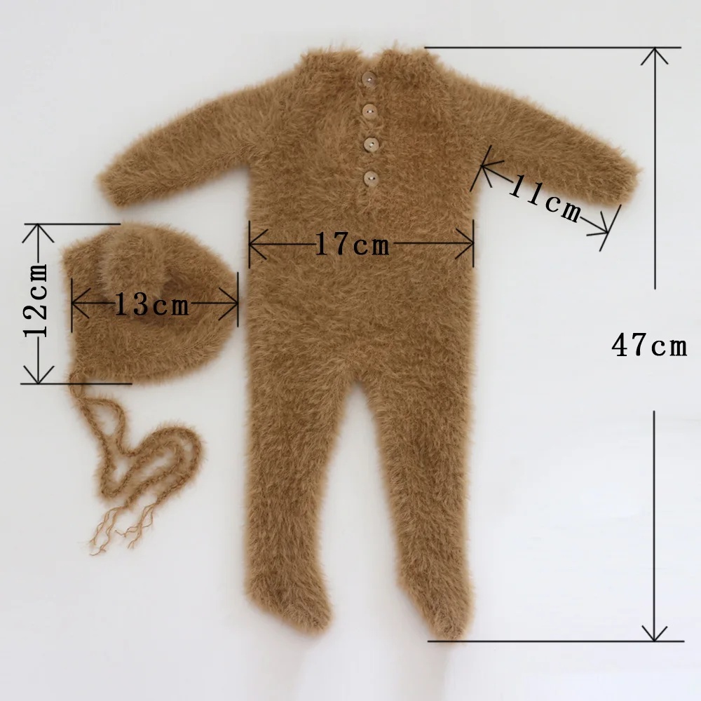 0-1 Month Baby Boy Girl Bear Bodysuits Outfit  Newborn Photography Props Knitted Mink Hair  Romper Photography Props