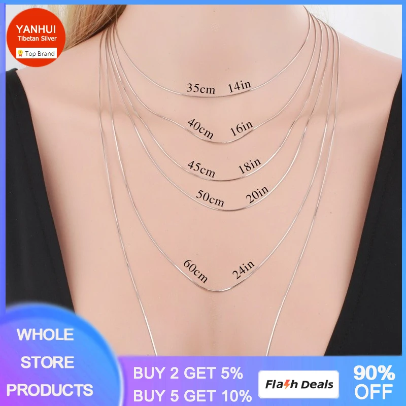 

YANHUI аллергенные тибетские серебряные ожерелья 1 мм змея цепи Чокеры ожерелья женские подарки Ювелирные изделия Длинные 16-28 дюймов (40-80 см)