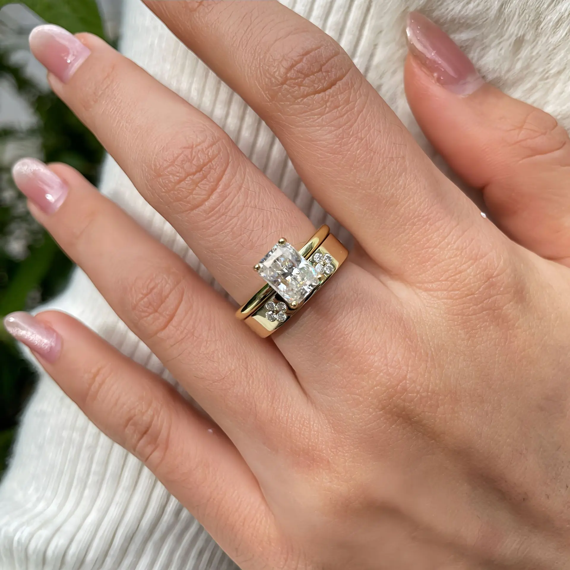 Фото M - JAJAJA 2ct 6x8mm Кольцо из камня Мосана D Цвет Четырехлистник Кольцо для влюбленных 925 Серебро 18 кг Свадебные украшения №4