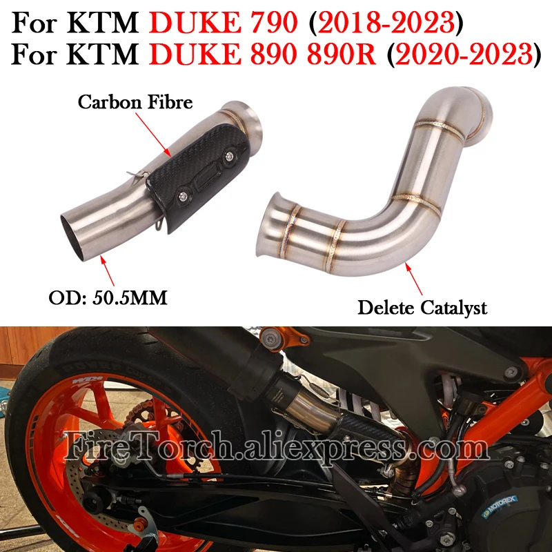 

For KTM DUKE 790 890 890R 2018 - 2023 Motorcycle Exhaust Escape Moto GP Delete Catalyst Middle Link Pipe With Carbon Fiber Cover