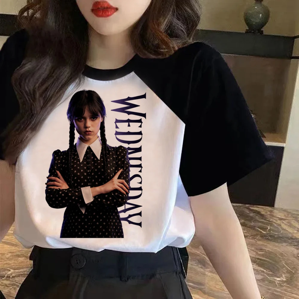 Wednesday Addams Funny T Shirt Women Kawaii Cartoon Y2k Punk Nevermore Academy T-shirt Gothic Harajuku Tops Anime Tshirt Female