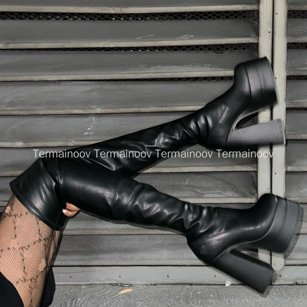 

Termainoov Women Boots High Heels Platform Over the Knee Boots Long Thin High Boots Chunky Big Size 43 Party Shoes