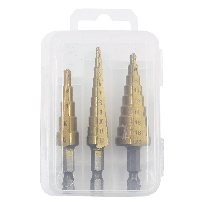 Набор ступенчатых сверл из быстрорежущей стали с титановым покрытием для дерева