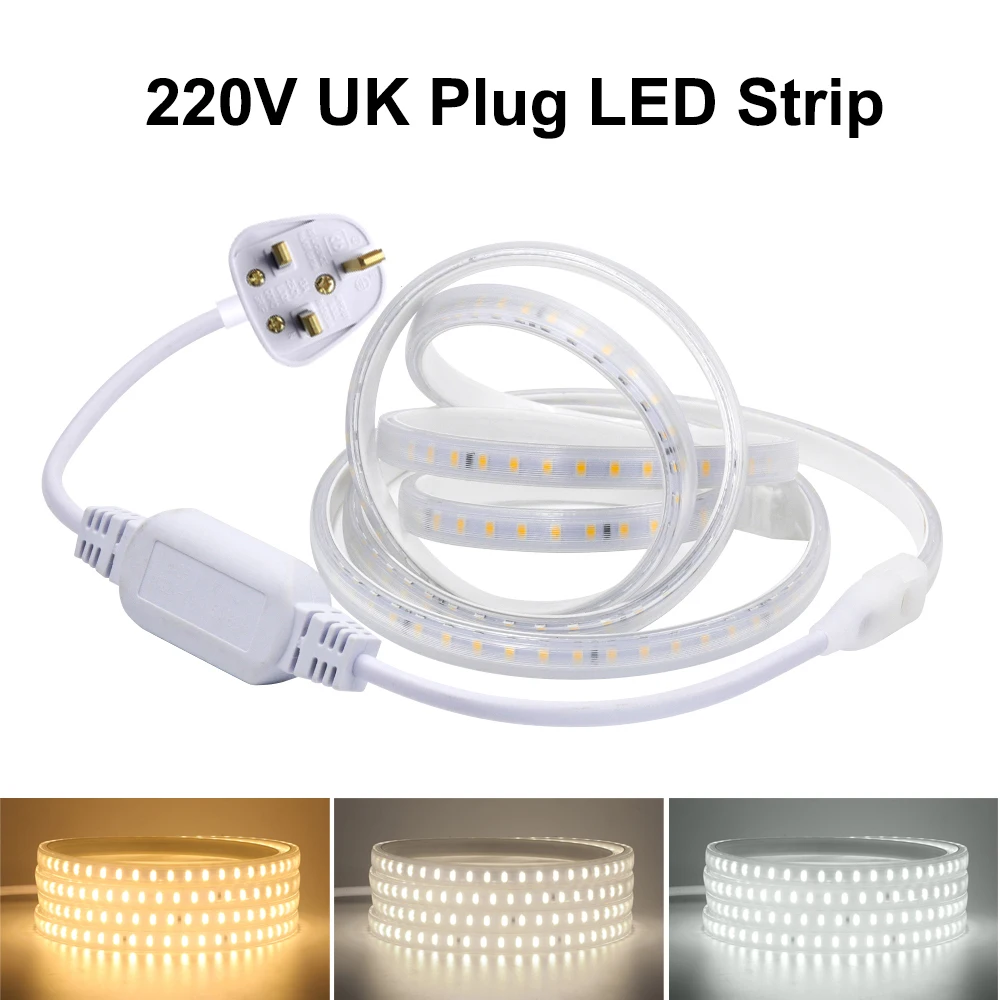 

LED Strip Light 220V 2835 Waterproof LED Tape High Brightness 120 LEDs/m Flexible Ribbon Outdoor Garden Lamp With UK Power Plug