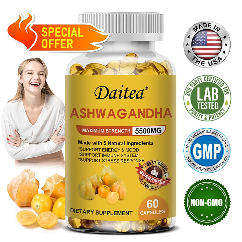 

Daitea Ashwagandha Extract Capsules Help Relieve Stress, Improve Sleep, Promote Muscle Growth and Support Brain Immune Health