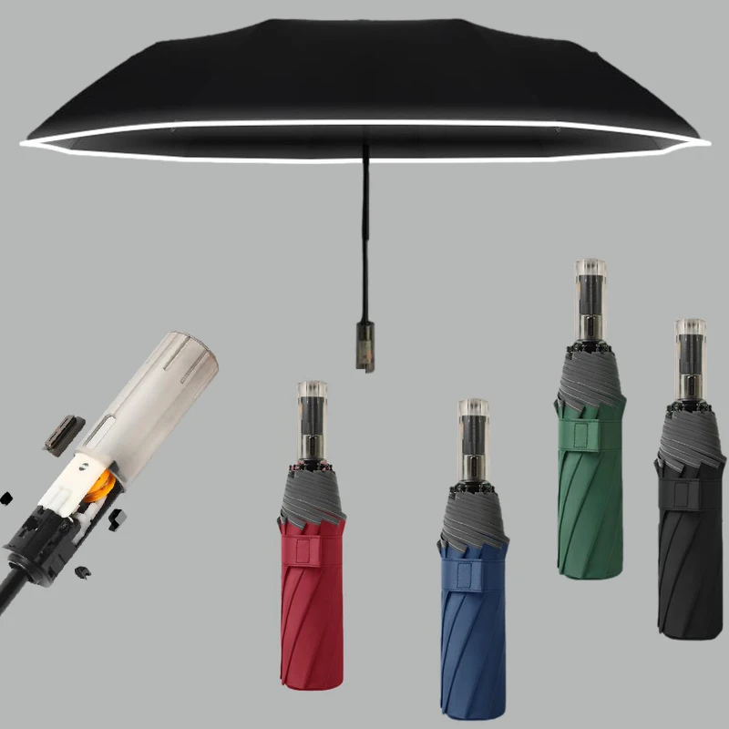 

Мужской автоматический зонт, мужские ветрозащитные складные зонты, деловые зонты с защитой от УФ-лучей, зонт с 10 ребрами, прозрачная ручка