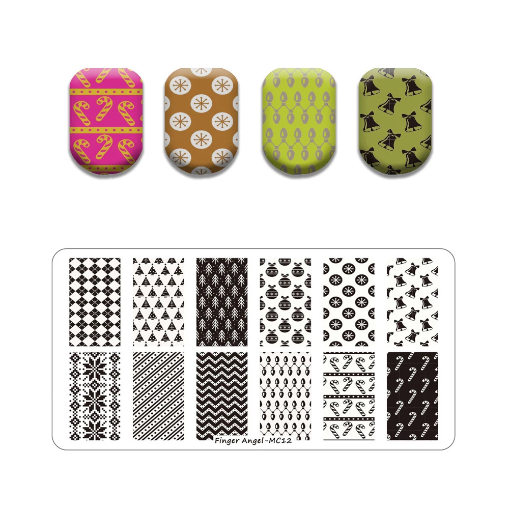 Merry Christmas Stamping Plates Tree Snowman Stamp Plate Leaf Geometric Stainless Steel Nail Art Image Stencil | Красота и здоровье