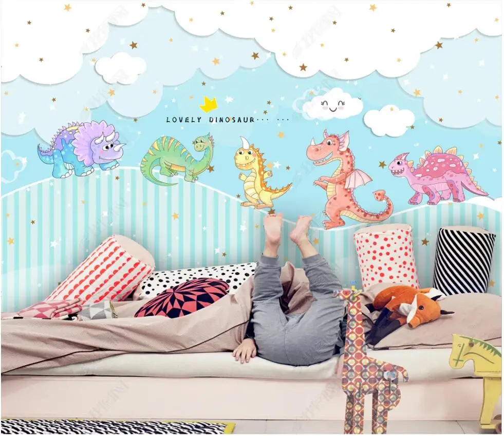 

Настенные 3D-обои на заказ для детской комнаты, милый мультяшный динозавр, гостиной, домашний декор, обои для стен, спальни