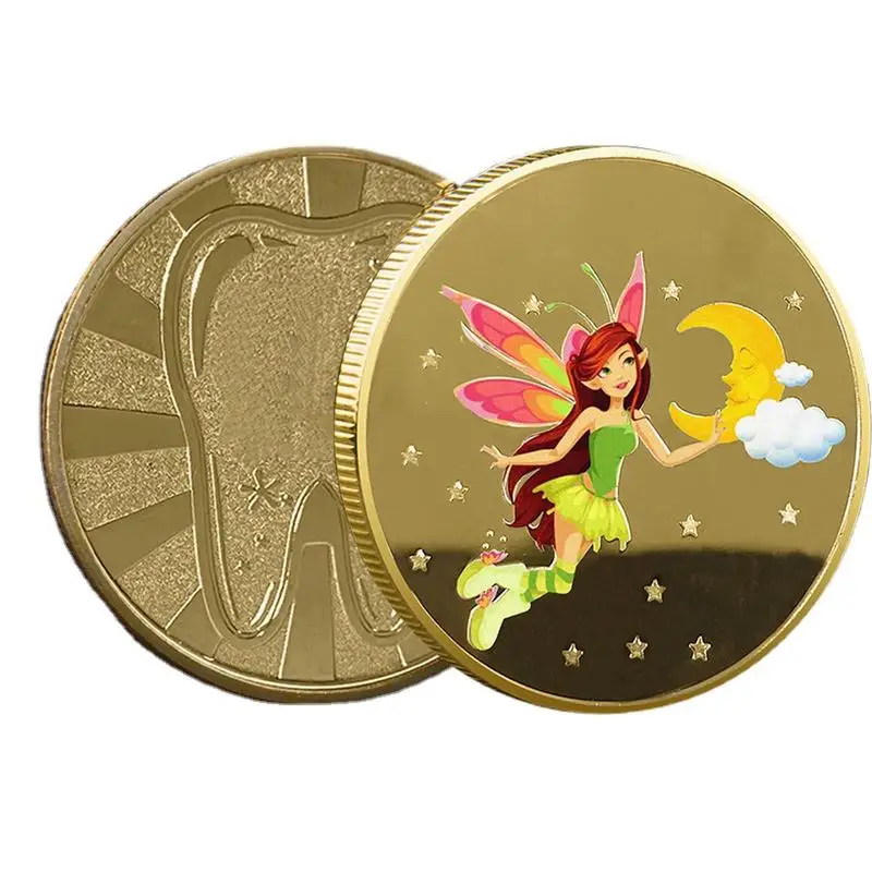 Tooth Fairy Coin Durable Tooth Fairy Gold Plated Commemorative Coin Tooth Change For Kid Gift Growth Record Funny Children Cash
