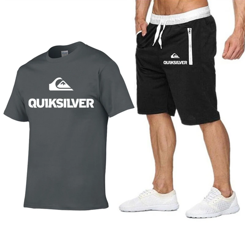 New Quiksilver Men T-shirt Two-piece Suit Men's Cotton Short-Sleeved T-shirt + Shorts Set Men Casual Sportswear Fitness Clothes
