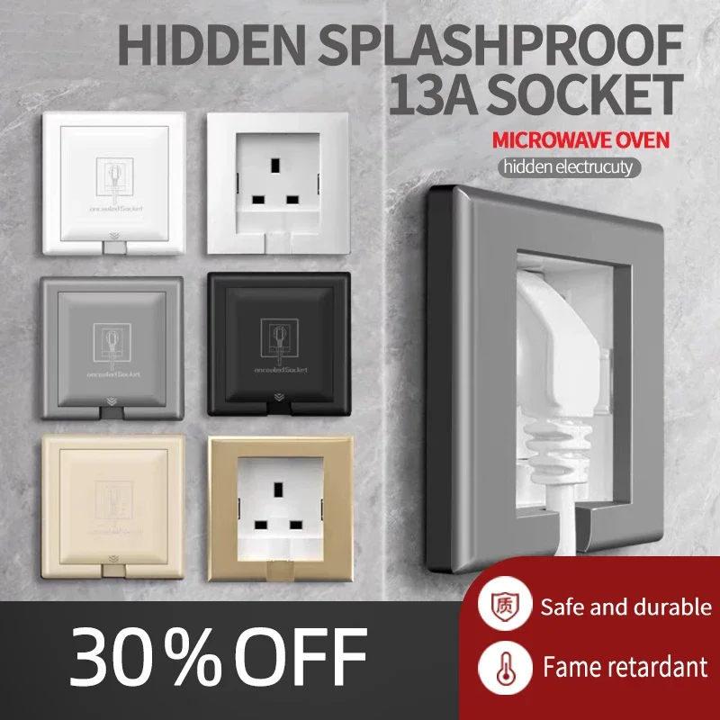 Скрытая настенная водонепроницаемая розетка в стену встраиваемая 13 а 250 В 86 мм *