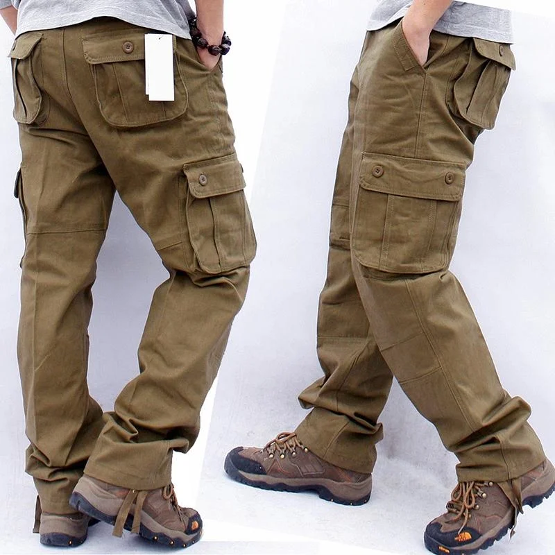 

Men's Pants Overalls Cargo Multi Pockets Military Tactical Work Casual Pantalon Hombre Streetwear Army Straight Trousers