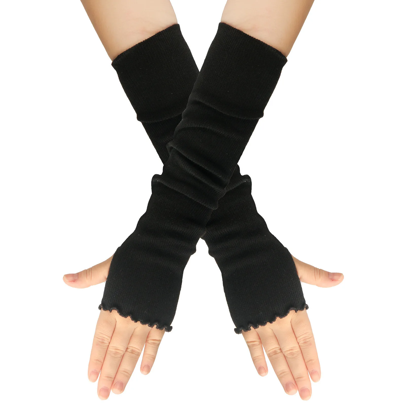 

Solid Color Women Winter Fingerless Gloves Thumb Holes For Half Finger Mittens Fingerless Stretchy Warm Long Gloves 5G