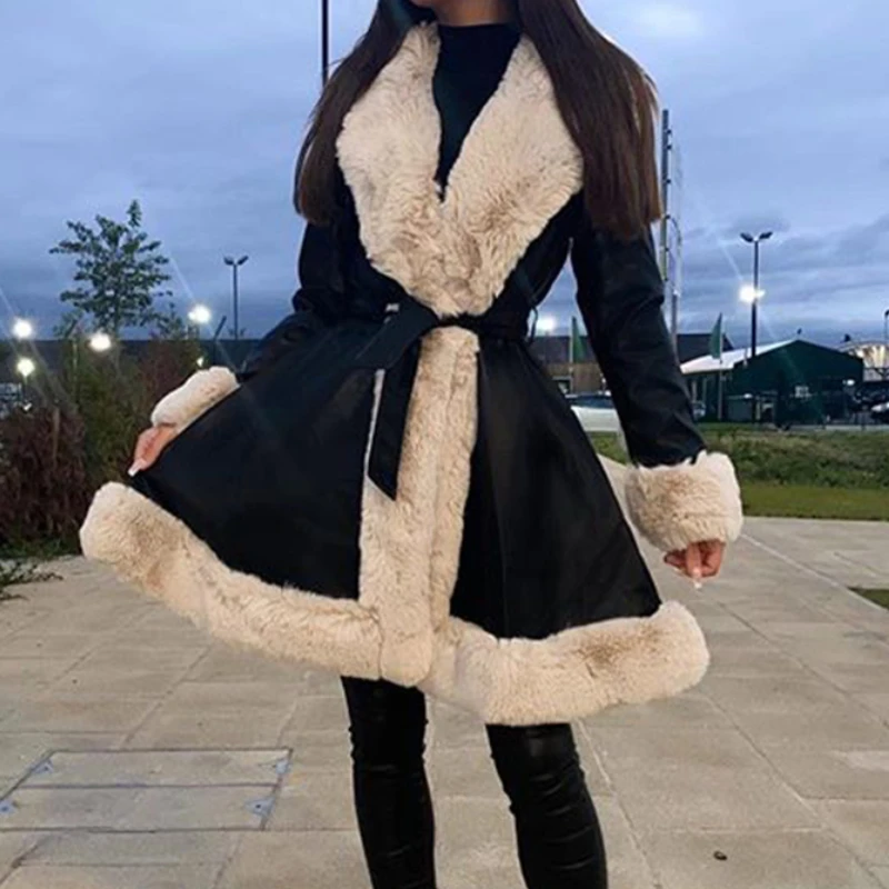 

2023 Autumn and Winter New Warm Women's Imitation Fur Long-sleeved Jacket Temperament Lotus Leaf Pendulum Mid-length Coat Women